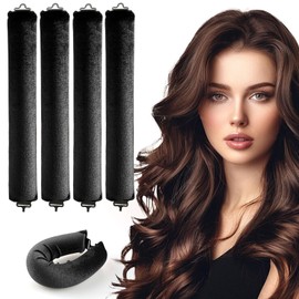 Set of 4 Heatless Curls Band Black Curls Without Heat Non-Slip Overnight Blowout Curlers Night with Hooks Overnight Curls Curling Band Set Heatless Blowout Rods Heatless Curlers