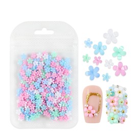 MOLILON 400Pcs Mixed 3D Flower Nail Charms for Nail Art, Colorful Acrylic Flowers Nail Charms with Gold & Silver Caviar Beads for Women Manicure DIY Decorations