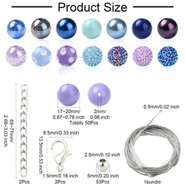 Stiesy 1 Set Dark Blue & Purple Color Bubblegum Beads for Pens 19.5mm Plastic Chunky Beads Loose Round Spacer Beads for Bracelet Jewelry Making DIY Craft
