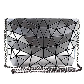 Goclothod Handbag Fashion Holographic Laser Shoulder Bag Geometric Envelope Clutch Chain Crossbody Purse for Women (Silver)