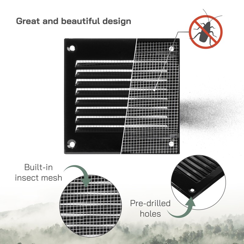 Vent Systems 5 Pcs 10x10cm Black Metal Air Vent Grille
