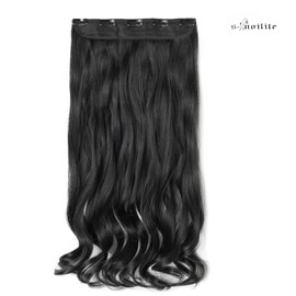 S-noilite 1PCS 5 Clips in Hair Extensions Dark Black Curly Hair Extension Full Head Natural Balayage Wavy Hairpieces for Women,24 Inch,Classic Black False hair
