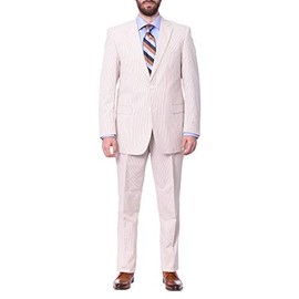 Emigre 48XL Men's 100% Cotton Tan Striped Seersucker Suit