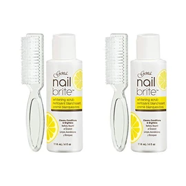 Gena Nail Whitening Scrub with Brush – Nail Whitener for Yellow Nails, Stain Remover & Brightener for Yellowing Discolored Nails, Lemon Scent, 4 oz, 2-Pack