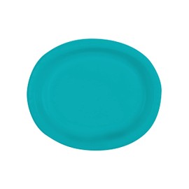 Unique 32119 Solid Oval Plates | Caribbean Teal Color Theme | 8ct, Pack of 8