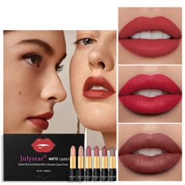 EnMart 6 Color Matte Lipstick Set, Beauty Lippenstift Tinted Balm, Waterproof Long Lasting Lip Gloss, Christmas Makeup Cosmetic Kit, Non Sticky, Smudge Proof Lip Primer for Girls Women, Labiales