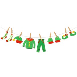 FFyhiinski Christmas Elf Clothesline Banner - 23P Elf's Laundry Line Decor, Merry Christmas Bunting Garland Felt Gathering Hanging Accessories for Xmas Party Home Door Fireplace Office Indoor Outdoor