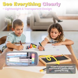 Hsmihair Grid Mesh Pencil Case, Large Compartment Pen Pouch with Zipper, Clear Portable Multifunction Pen Bag for School, Office, Girls Boys Teen, Transparent Makeup Travel Organizer (Light Grey)