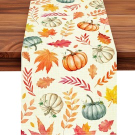 FurniGift Pumpkin Buffalo Plaid Fall Table Runner, Fall Maple Leaves Kitchen Dining Table Runner Decoration for Thanksgiving Party Decor 13x72 Inch