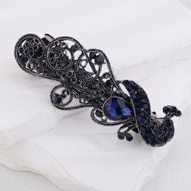 Kercisbeauty Blue Rhinestones Peacock Shape Hair Barrettes Vintage Hair Clasp Thin Hair Hair Accessories (Peacock)
