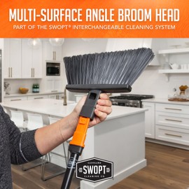 SWOPT Standard Multi-Surface Angle Broom Cleaning Head — Indoor and Outdoor Angled Broom Set — Interchangeable with All SWOPT Cleaning Products for More Efficient Cleaning and Storage
