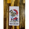 Holiday Kitchen Hand Towel PUG DOG Christmas Santa