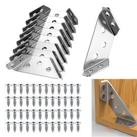 Xmart Pack of 30 Corner Connectors Thickness 1.6 mm Triangle Shape Corner Clamp Universal Stainless Steel Triangle Support with 180 Screws for Reinforcement and Repair Wooden Shelves Cabinets Tables