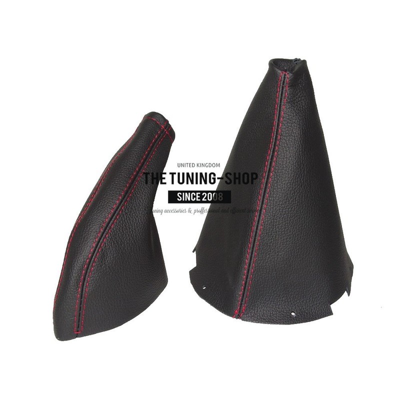 GEAR & HANDBRAKE GAITER BLACK LEATHER RED STITCHING
