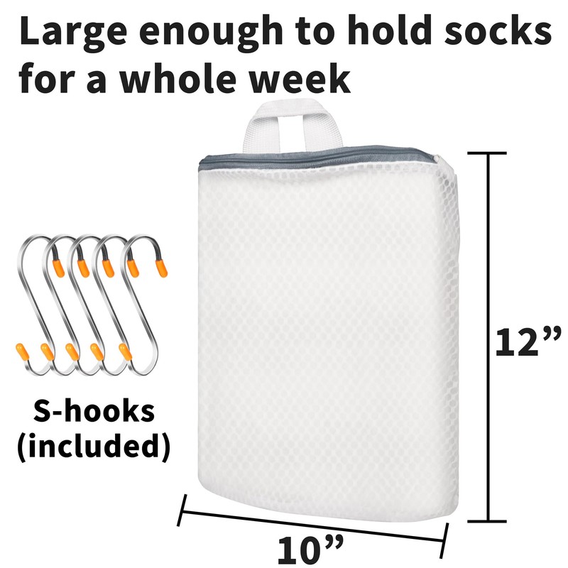 5Pcs Hanging Laundry Bags for Socks with S Hooks,12 X