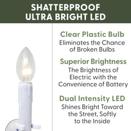 612 Vermont Ultra-Bright Battery Operated LED Window Candles with Timer and Suction Cups, Plastic Shatterproof Bulbs (VT-9134-R4-W, Pack of 4)