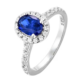 Old English Jewellers 925 Sterling Silver Blue Sapphire CZ Oval Cluster Ring size J K L M N O P Q R S - September BIRTHSTONE - Rhodium Overlay (M)