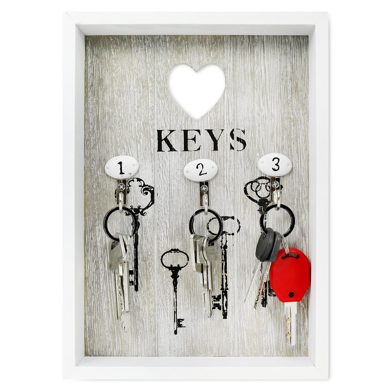 COM-FOUR® Wooden Key Cabinet with 3 Key Hooks, 25 x
