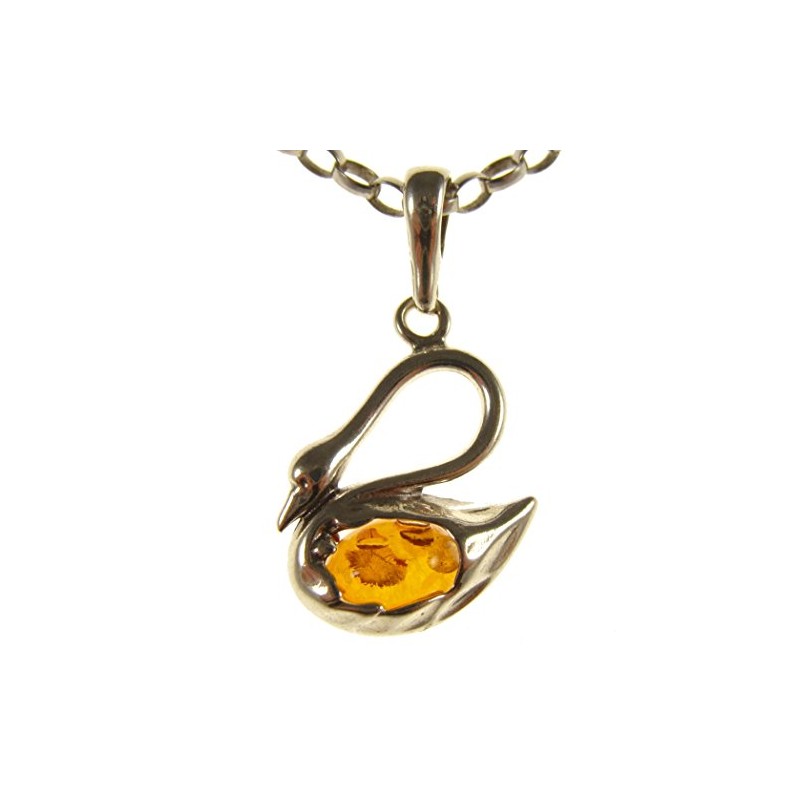 Baltic amber and sterling silver 925 cognac swan bird animal