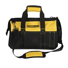 Olympia Tools 16 Inch Wide Mouth Tool Bag, Molded Waterproof Base with 21 Pockets and 7 Belt Loops, Padded Handle, Adjustable Shoulder Strap