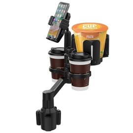 XYAJUANG 4-in-1 Car Expander with Dual Cup Holder, Phone Holder, 360 Adjustable Base, All Purpose Organizer for Snack Bottles, Drinks