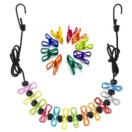 Retractable Portable Clothesline for Travel, 1.8-Meter-Long 22-Clip Elastic Clothes Drying Rope,Indoor Outdoor Camping Laundry Drying Line