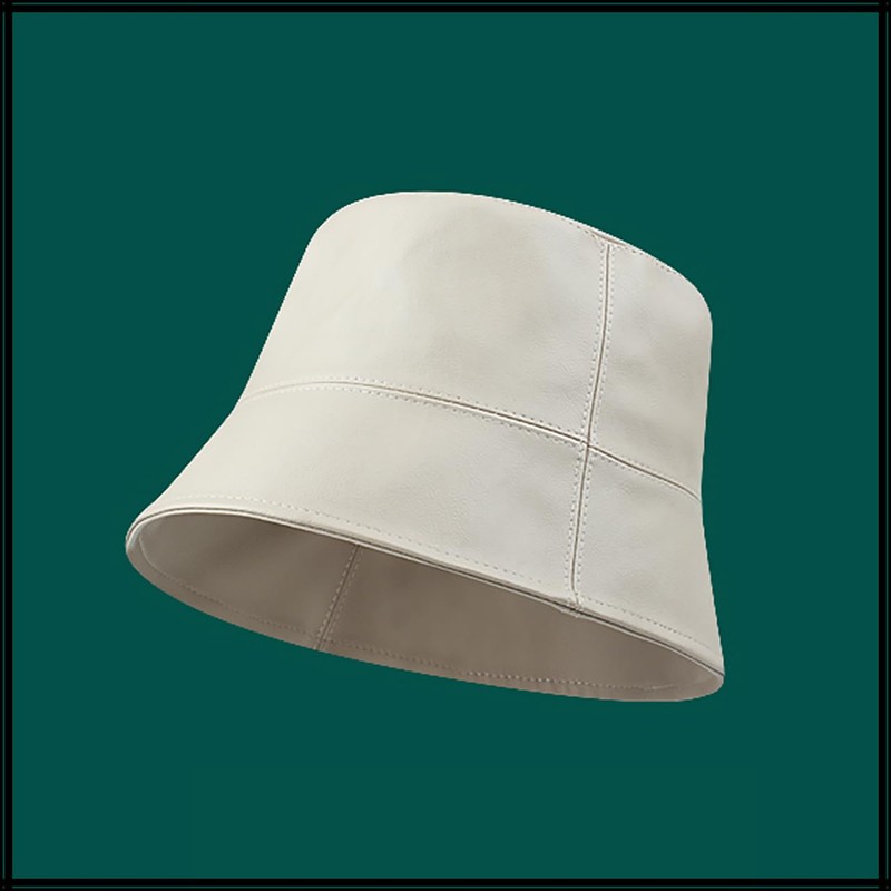 White Fang CZ246 Leather Bucket Hat, Cool, Plain Hat, Stylish,