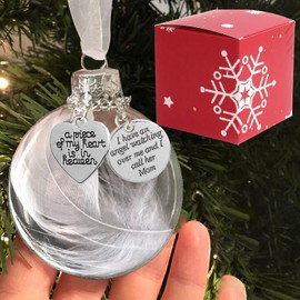 jjBOOM Clear Christmas Memorial Ornament Feather Ball, A Piece of My Heart is in Heaven, Gifts for Loss Mother Tree Hanging Pendant 2.4''/60 mm Sympathy Gift Loved One (Mom)