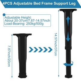 Ranjaner 4PCS Bed Frame Support Legs Adjustable Height (7.87"-14.57"), Bed Slat Support Leg, Bed Frame Center Support Furniture Leg Replacement Kit for Frame Center Slats