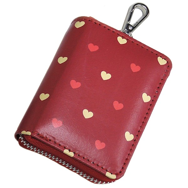 NSKC-01 Smart Key Case, For Cars, Women's, Faux Laser, Synthetic Leather, Cute, Heart, Dots x Red, (Universal Size for Toyota, Nissan, Honda, etc.)