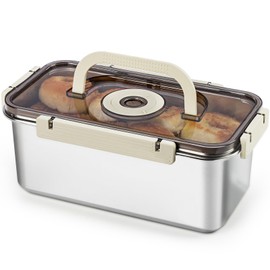 Stainless Steel Bread Box with Handle - a sealed bread storage container featuring a sealed lid and a handle, suitable for time-recording storage. This bread box is ideal for preserving kitchen food