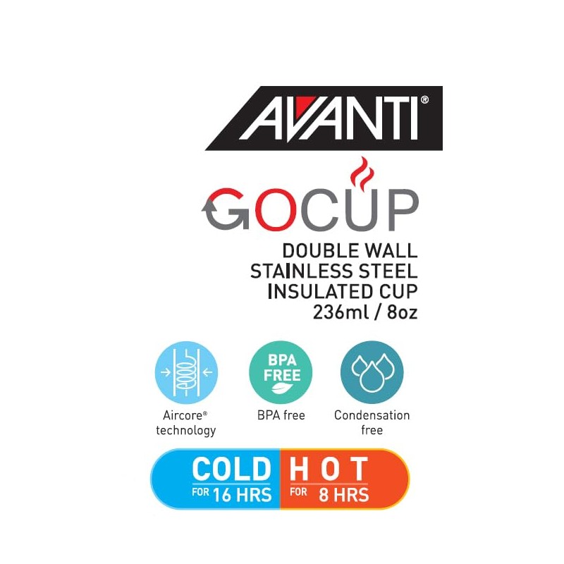 Avanti GOCUP Double Wall Insulated Travel Cup, 236ml / 8oz,