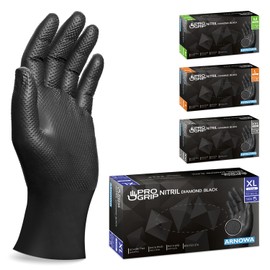 Progrip Disposable Gloves, Black, Extra Strong, Nitrile Gloves, XL, 2 x Thicker, Disposable Gloves with Diamond Grip, Work Gloves for Workshop, Industry & Assembly, Pack of 50