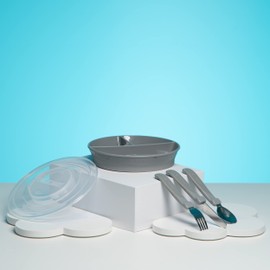 Twistshake Baby Tableware Set | Divided Plate + Cultery 12m+ | BPA-Free | Food Training Kit for Kids | Grey