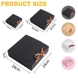 10Pcs Gift Box with Lid & Bow Ribbon 24x24x6cm Square Shaped Packaging Box Easy Assembly Bridesmaid Proposal Box Kraft Paper Presentation Boxes for Parties, Christmas, Birthday, Wedding