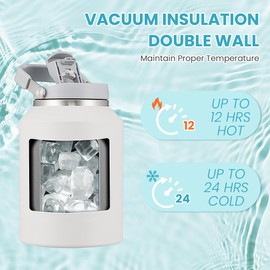 Autsel 2 L Stainless Steel Water Bottle with Handle, 2000 ml Stainless Steel Drinking Bottle, Insulated Sports Bottle, Leak-Proof Metal Keeps Drinks Hot Cold for Camping