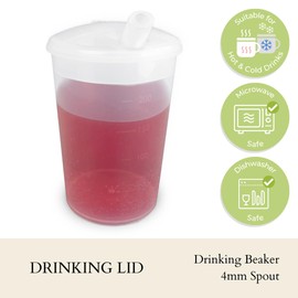 Plastic Beaker with Drinking Lid - Pack of 10 | Adult Drinking Cup Drinking Cups Elderly Plastic Beakers for Adults Disability Cup Adult Beaker for Elderly Small Spouted Drinking Lid