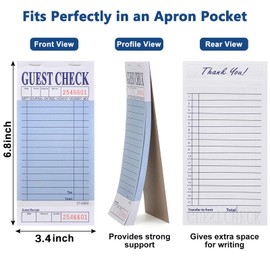 Guest Check Pads (10 Pack) Server Note Pads - 500 Total Guest Checks - 1 Part Blue Paper Guest Check Pads with Guest Receipt - Check Pads for Servers, Hotels, Lounges, Cafes, Restaurants Orders（Blue）