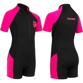 Cressi Little Shark, Wetsuit 2 mm, Muta Shorty Junior Disponibile Corte o Maniche Lunghe Unisex-Bambini, Nero/Rosa, 3/4 Anni