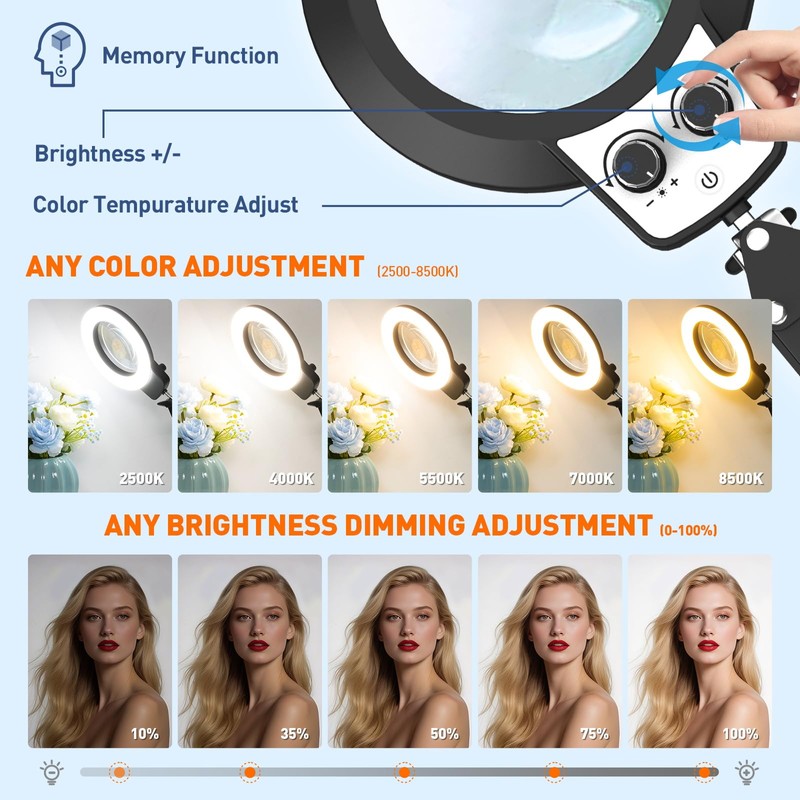 KIRKAS 12X Magnifying Glass with Light and Stand, Extra-Long Arm