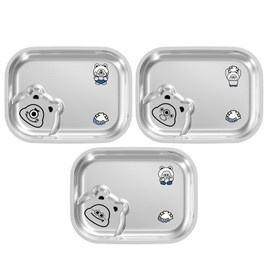 HoJeh 18/8 Stainless Steel Cartoon Divided Plate Set, 2 Section, 3-Piece SUS304, Dishwasher Safe, Unbreakable, Great for Home/Restaurant/Lunch, Cartoon Accents, Balanced Nutrition