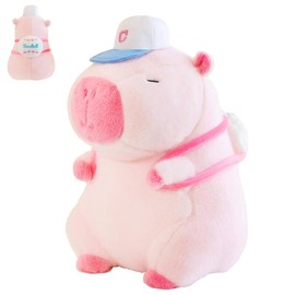 CWENDANER Capybara Plush Toy, Pink Cute Capybara Cuddly Toy, with Sports Hats and Backpacks, Plushie Stuffed Toy Gift for Children, Boys, Girls (25 cm)