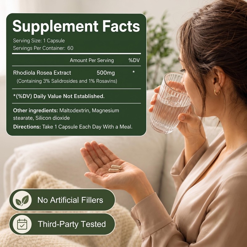 Rhodiola Rosea Organic Supplement—Adapted Herbal Formula Helps Relieve Stress, Improve