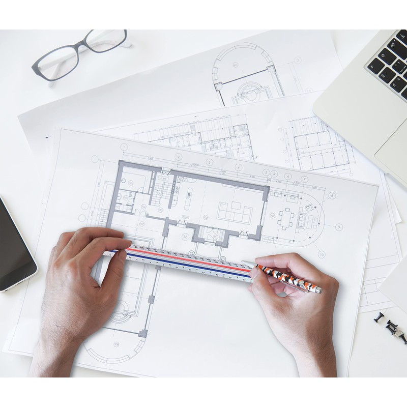 Better Office Products Triangular Ruler, 12 inch Metal Ruler, Triple