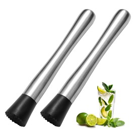 2Pcs 8 Inch Stainless Steel Cocktail Muddler and Mixing Spoon Home Bar Tool Set - Create Delicious Mojitos Old Fashioned/Mint Julep/Other Fruit Based Drinks (Silver)