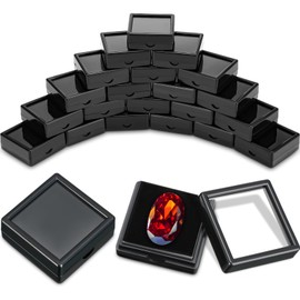 Kigley 30 Pcs Gemstone Display Box Jewelry Box Container with Clear Top Lids Bulk 1.57'' x 0.6'' for Gems Diamond Coins Gift Packing Ring Home Shop (Black)