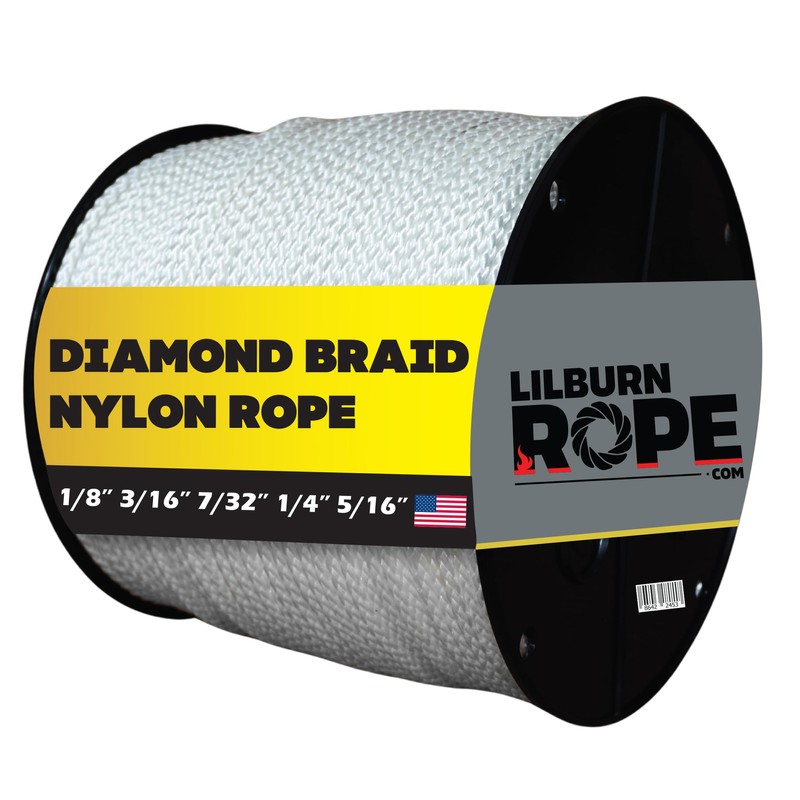 LILBURN ROPE CO. Diamond Braid Nylon Lightweight White Rope -