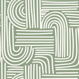 VEELIKE Sage Green Geometric Peel and Stick Wallpaper Boho Abstract Geometric Wallpaper for Bedroom Bathroom Accent Wall 17.7''x118'' Removable Art Deco Wall Paper Green Contact Paper for Cabinets