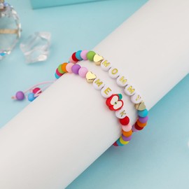 Bellino Back to School Initial Bracelet Mommy and Me, First Day of School Kindergarten Bracelets, Mom Mother Daughter Jewelry Gifts for Women Letter A
