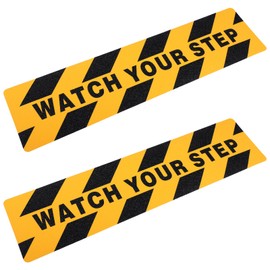 Boao 2-Pack “Watch Your Step” Anti-Slip Decals, 6”x24” Abrasive Hazard Warning Stickers, Waterproof, Durable PVC for Indoor/Outdoor Use on Stairs, Floors & Ramps, Orange